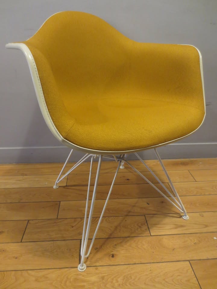Herman Miller Eames Molded Armchair with Eiffel Legs in Yellow Fabric