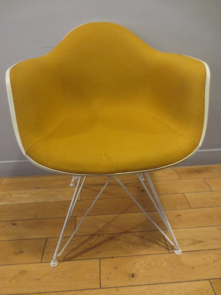 Herman Miller Eames Molded Armchair with Eiffel Legs in Yellow Fabric