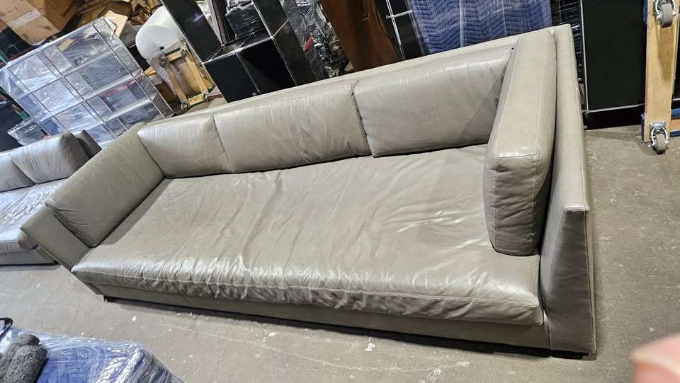 Restoration Hardware Cloud 10x3.5-ft Grey Leather Sofa (with Arms)