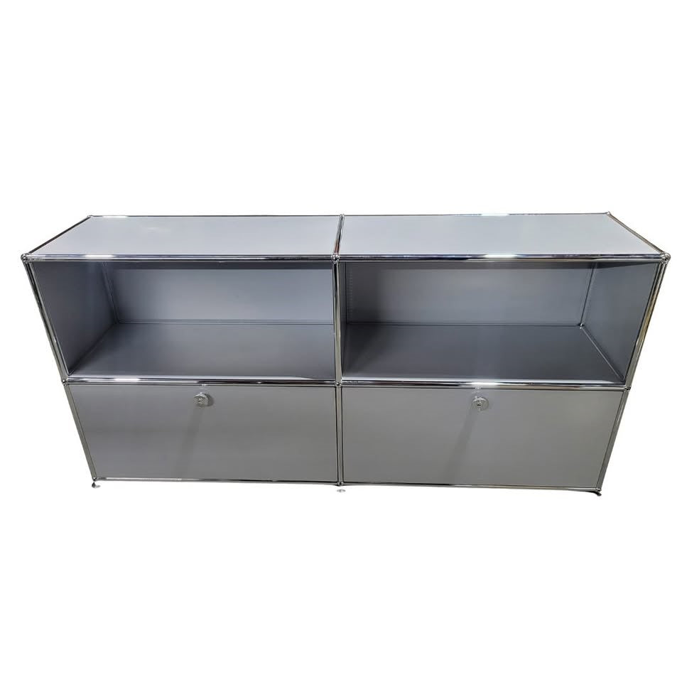 USM Haller 2x2 Cabinet / Dresser with 2 Shelves and 2 Doors in Matte Silver