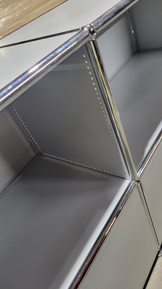 USM Haller 2x2 Cabinet / Dresser with 2 Shelves and 2 Doors in Matte Silver