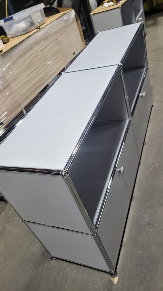 USM Haller 2x2 Cabinet / Dresser with 2 Shelves and 2 Doors in Matte Silver