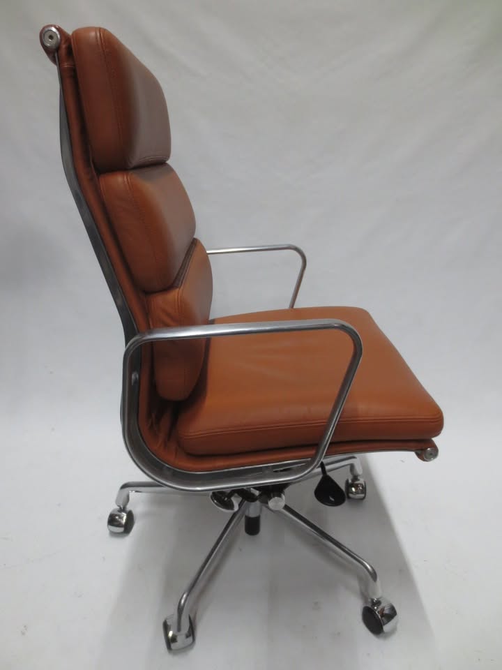 Herman Miller Eames Executive Soft Pad Chair in Cognac Brown Leather with Pneumatic Lift