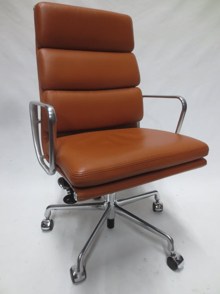 Herman Miller Eames Executive Soft Pad Chair in Cognac Brown Leather with Pneumatic Lift