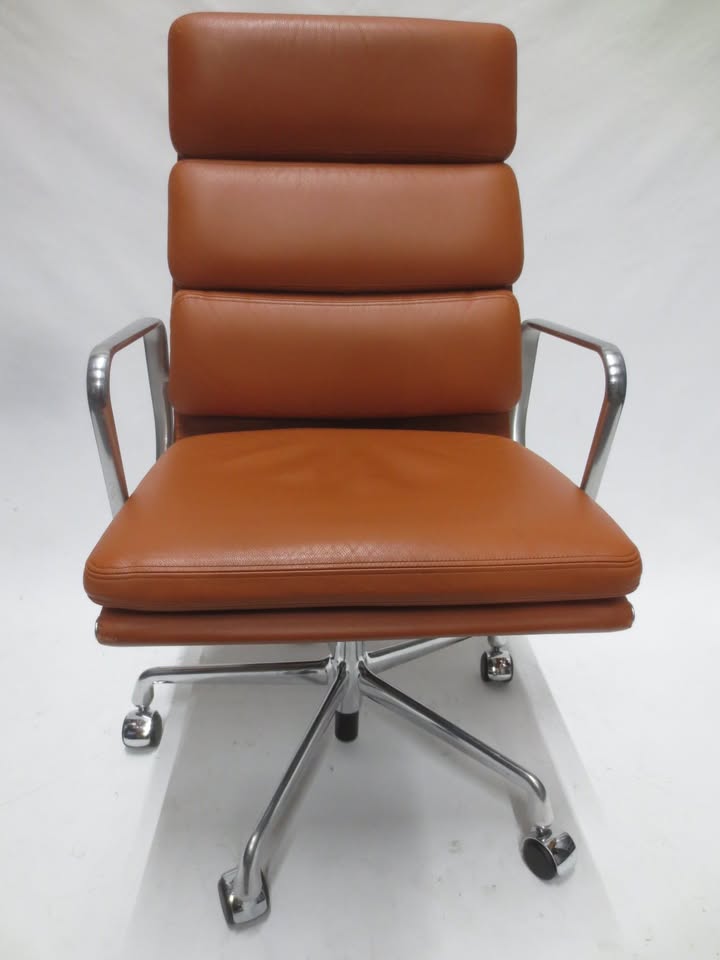 Herman Miller Eames Executive Soft Pad Chair in Cognac Brown Leather with Pneumatic Lift