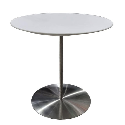 Bernhardt Design Quiet Side Table in White with Brushed Stainless Base