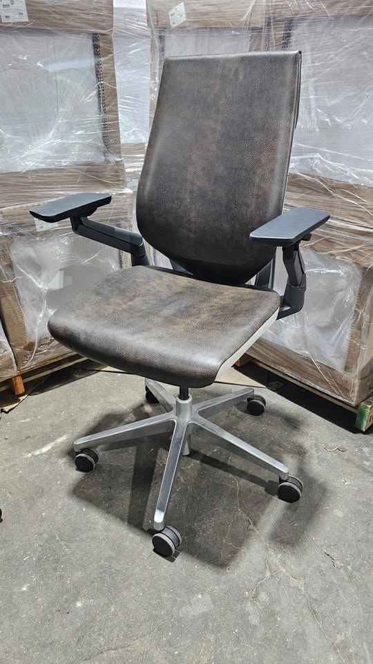 Steelcase Gesture Chair in Brown Eco-Leather with White Frame