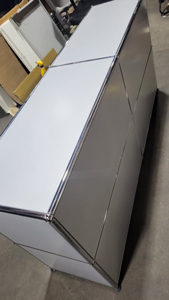 USM Haller 2x2 Cabinet / Dresser with 2 Shelves and 2 Drawers in Matte Silver