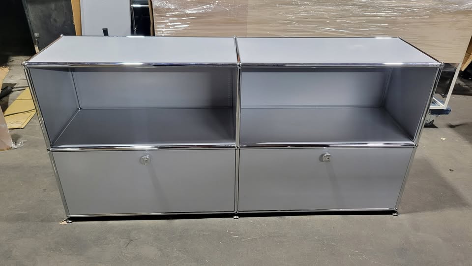 USM Haller 2x2 Cabinet / Dresser with 2 Shelves and 2 Drawers in Matte Silver