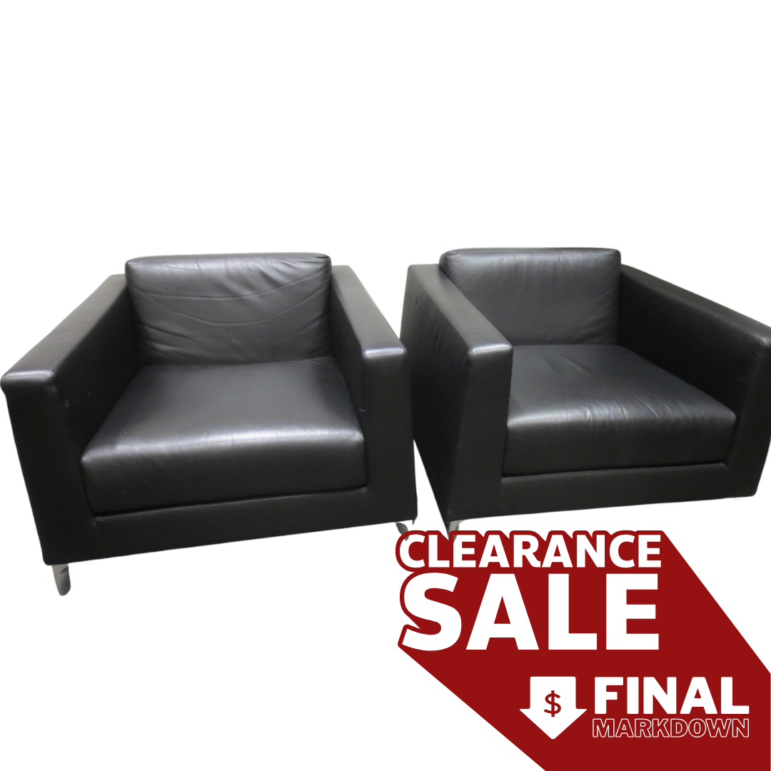 Bernhardt Design Calibra .02 Lounge Chair in Black Leather - A Pair