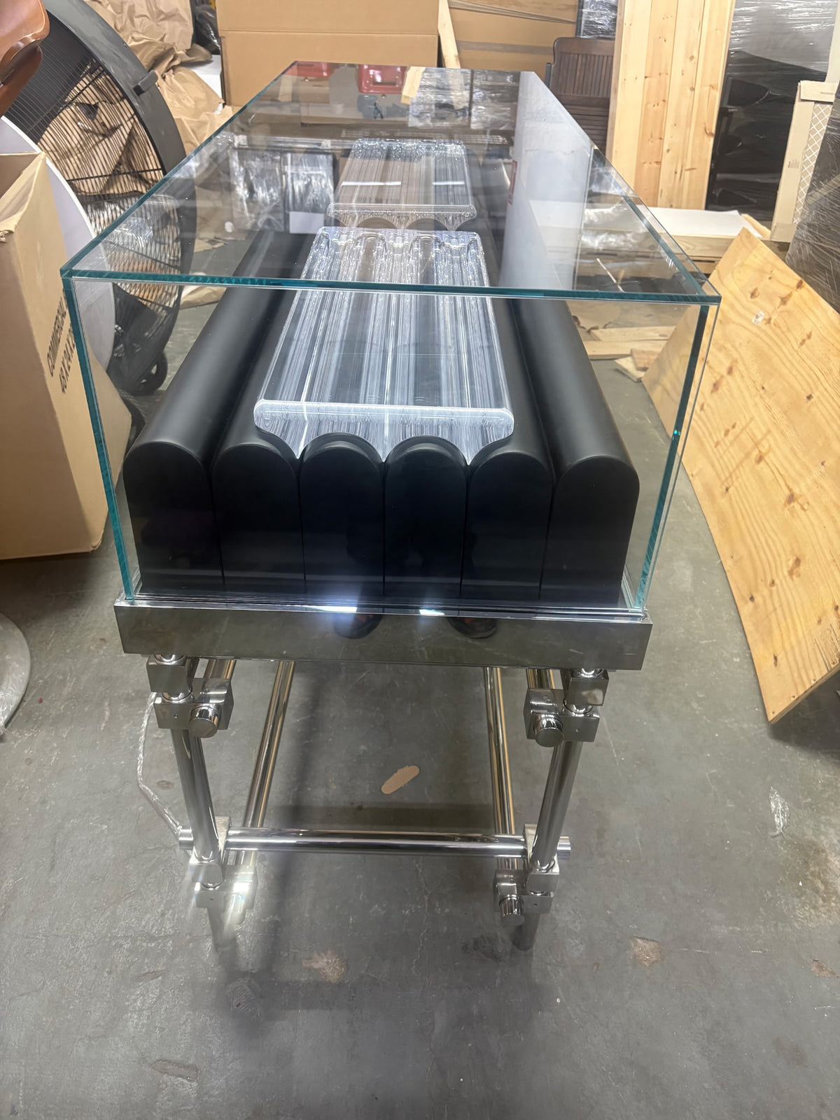 Postmodern Glass Retail Display Case with Chrome Tubular Base