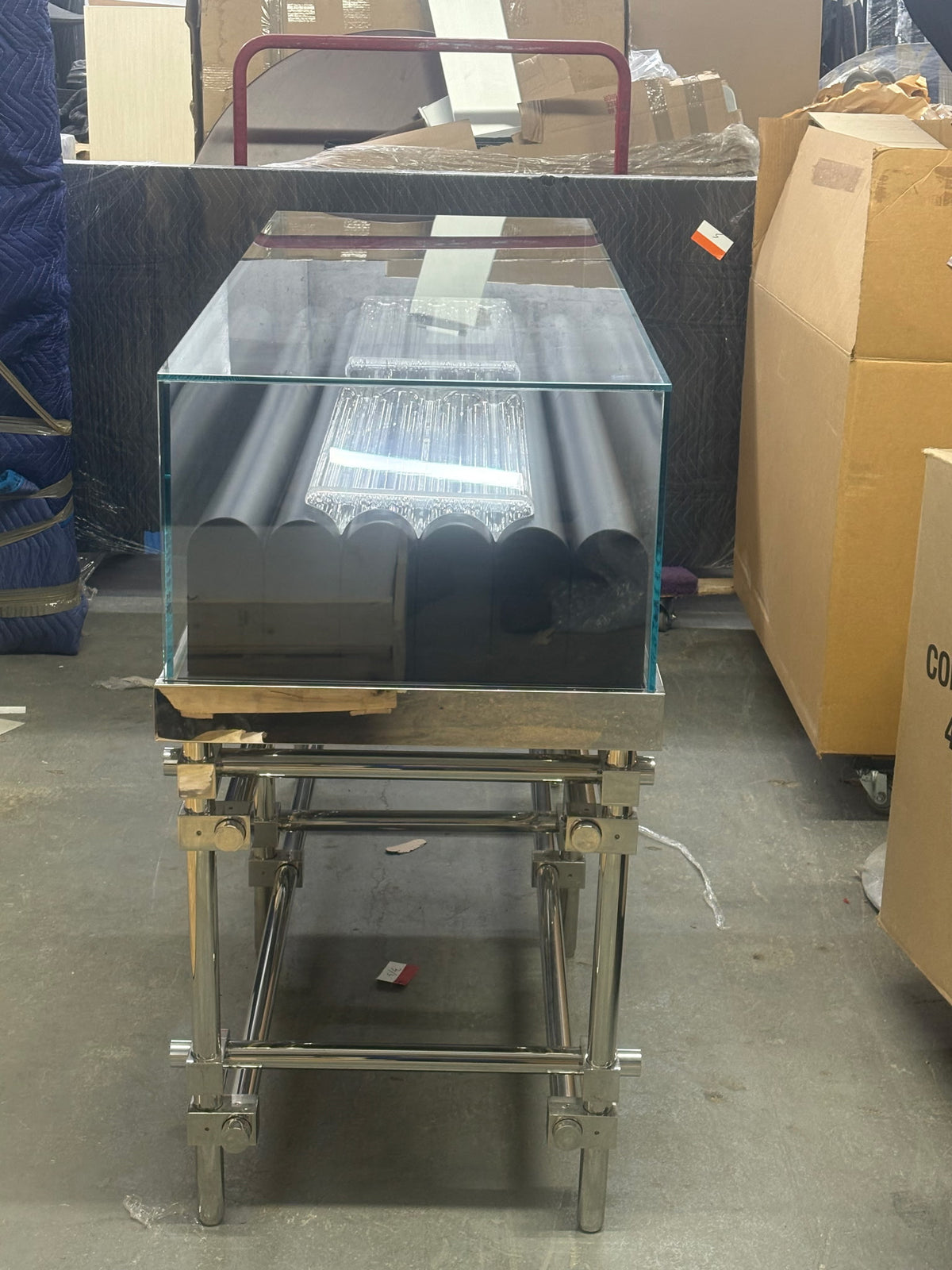 Postmodern Glass Retail Display Case with Chrome Tubular Base