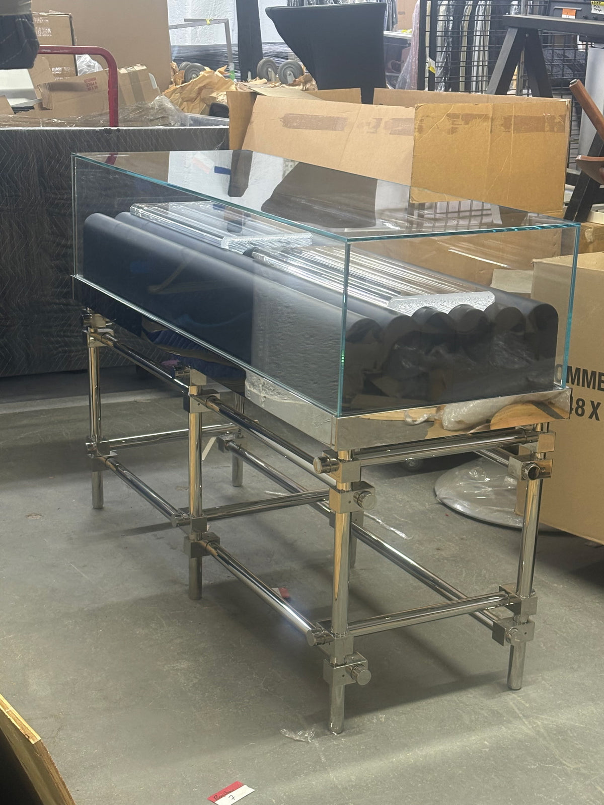 Postmodern Glass Retail Display Case with Chrome Tubular Base