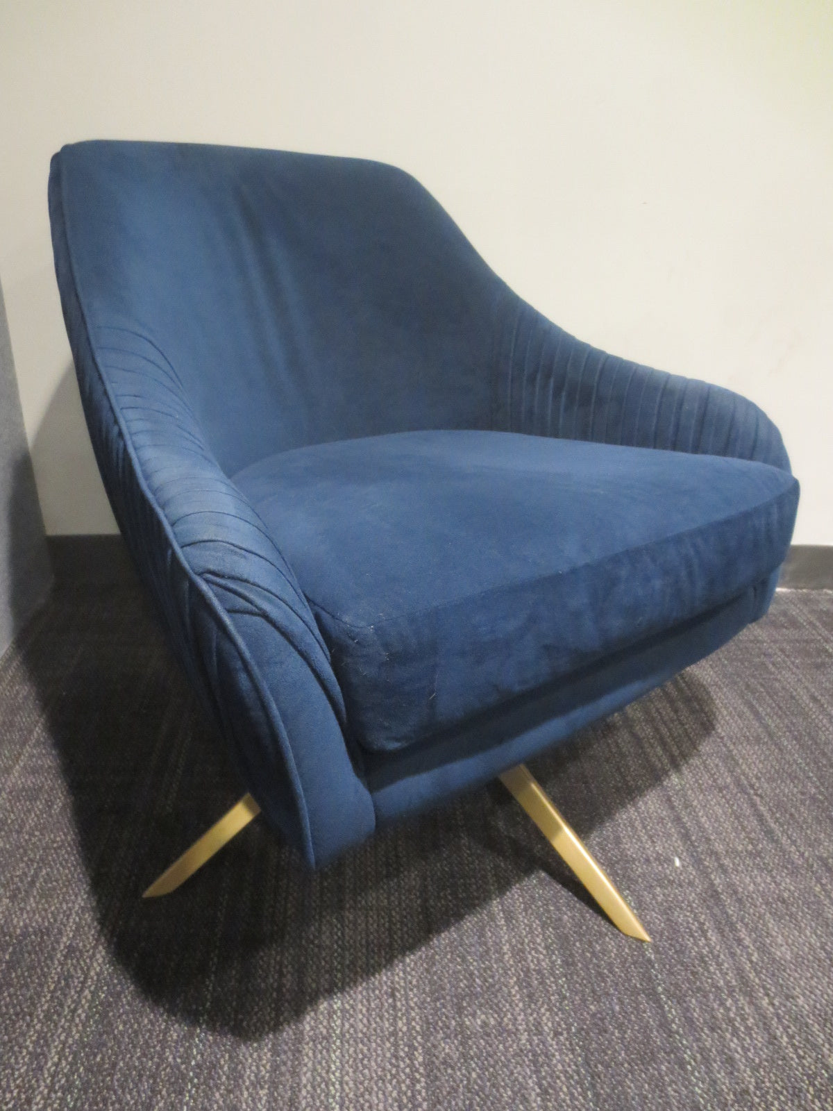 West Elm Roar & Rabbit Swivel Lounge Chair in Pleated Blue Velour
