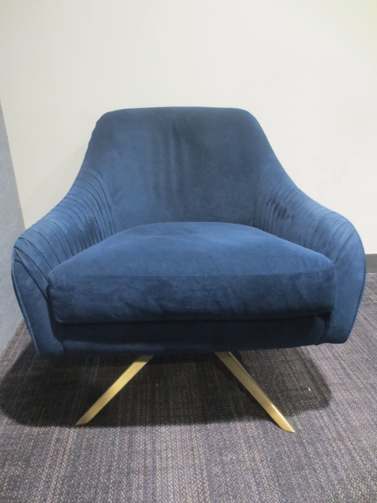 West Elm Roar & Rabbit Swivel Lounge Chair in Pleated Blue Velour