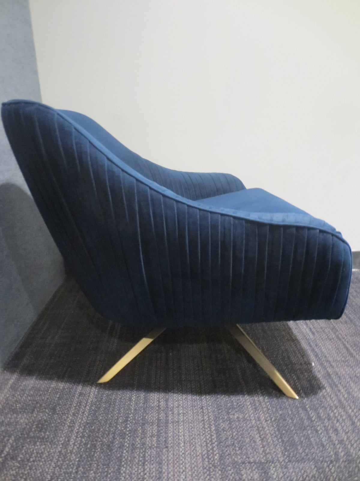 West Elm Roar & Rabbit Swivel Lounge Chair in Pleated Blue Velour