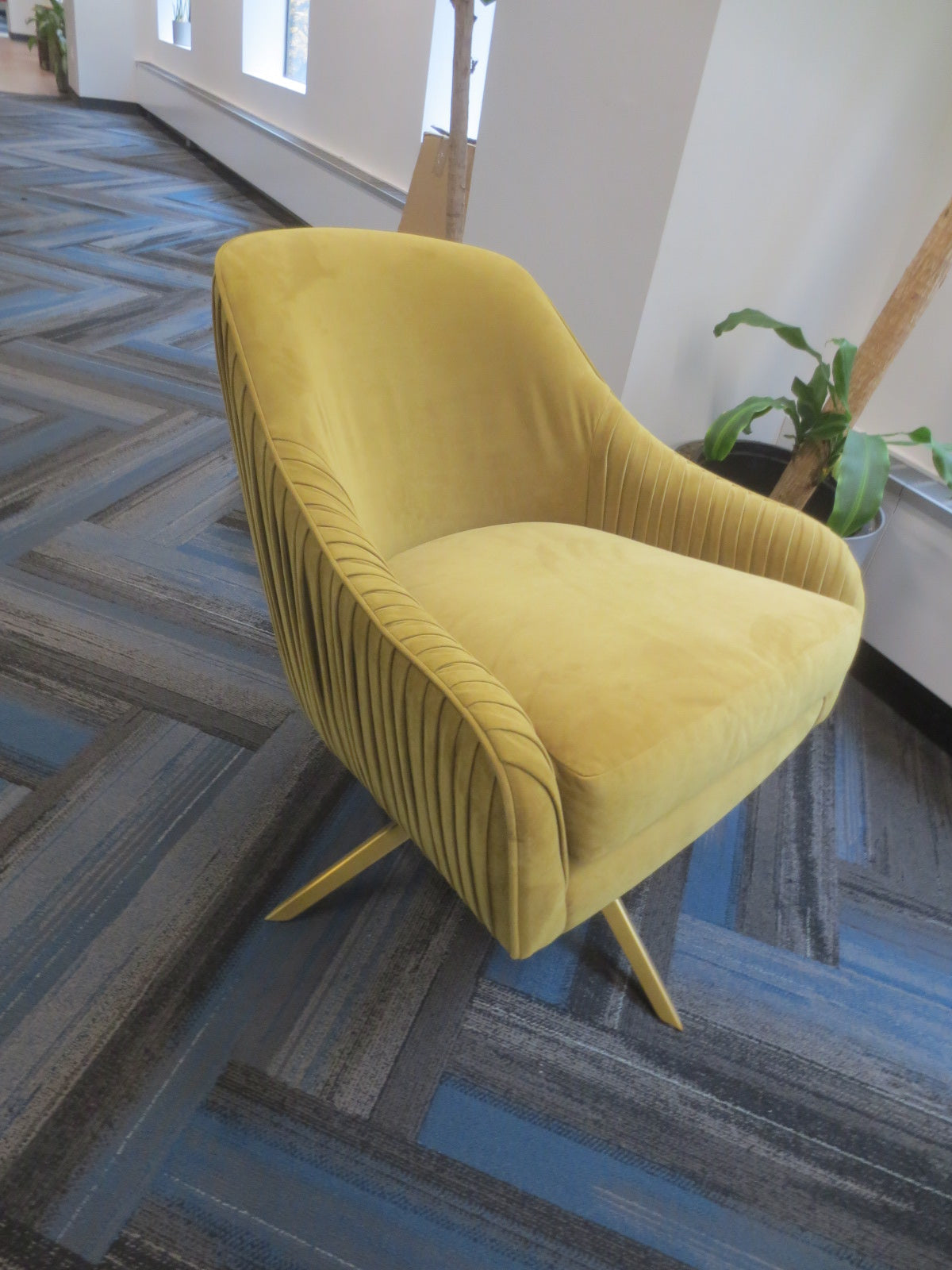 West Elm Roar & Rabbit Swivel Lounge Chair in Pleated Mustard Velour