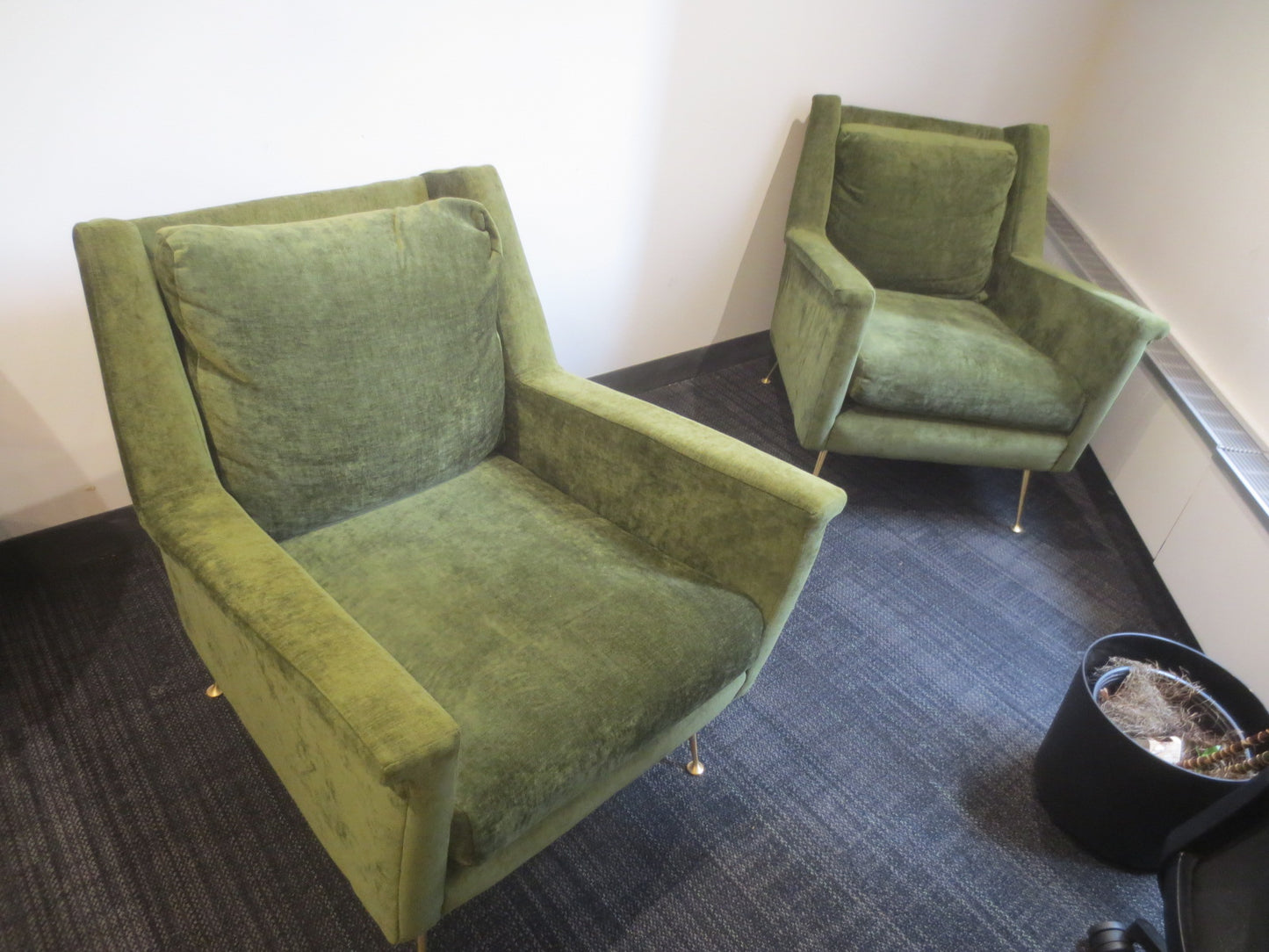 West Elm Carlo Mid-Century Lounge Chair in Green Velour