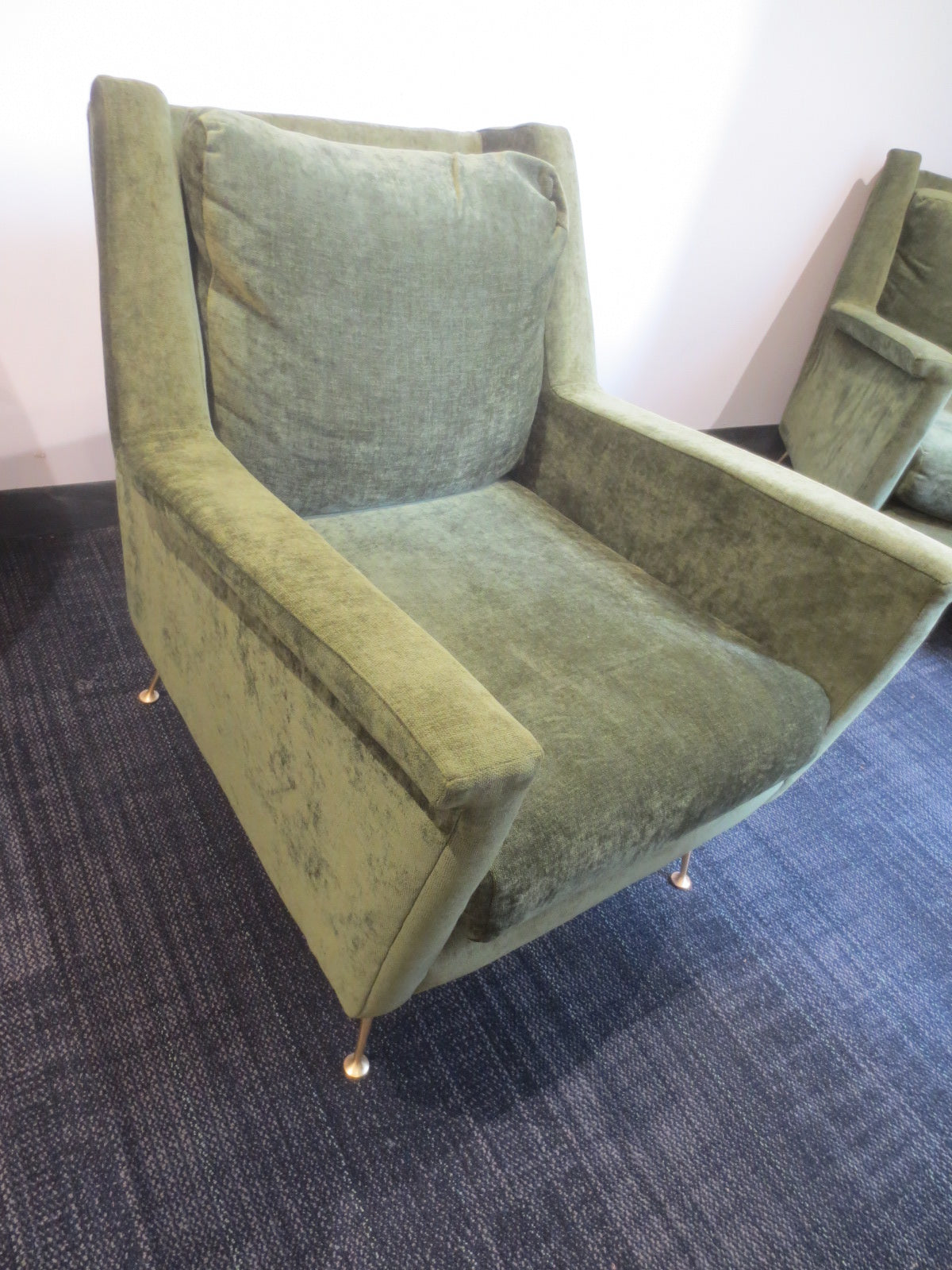 West Elm Carlo Mid-Century Lounge Chair in Green Velour