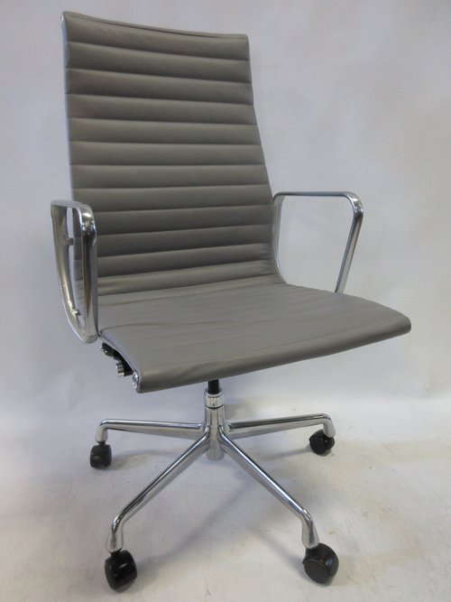 Herman Miller Eames Aluminum Group Executive Chair in Grey Leather - Bygone Icons