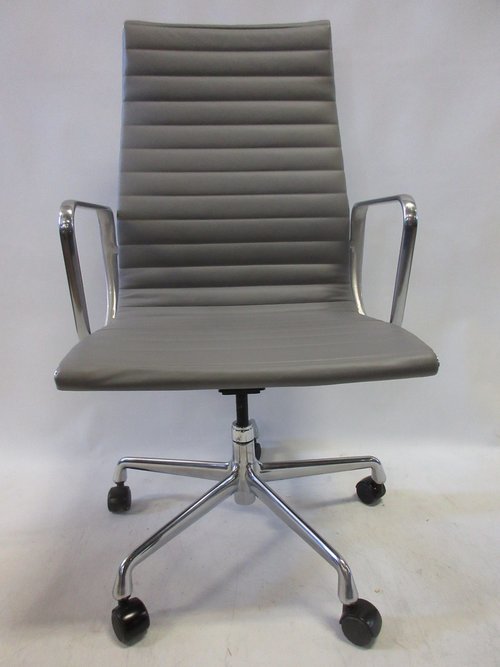 Herman Miller Eames Aluminum Group Executive Chair in Grey Leather - Bygone Icons