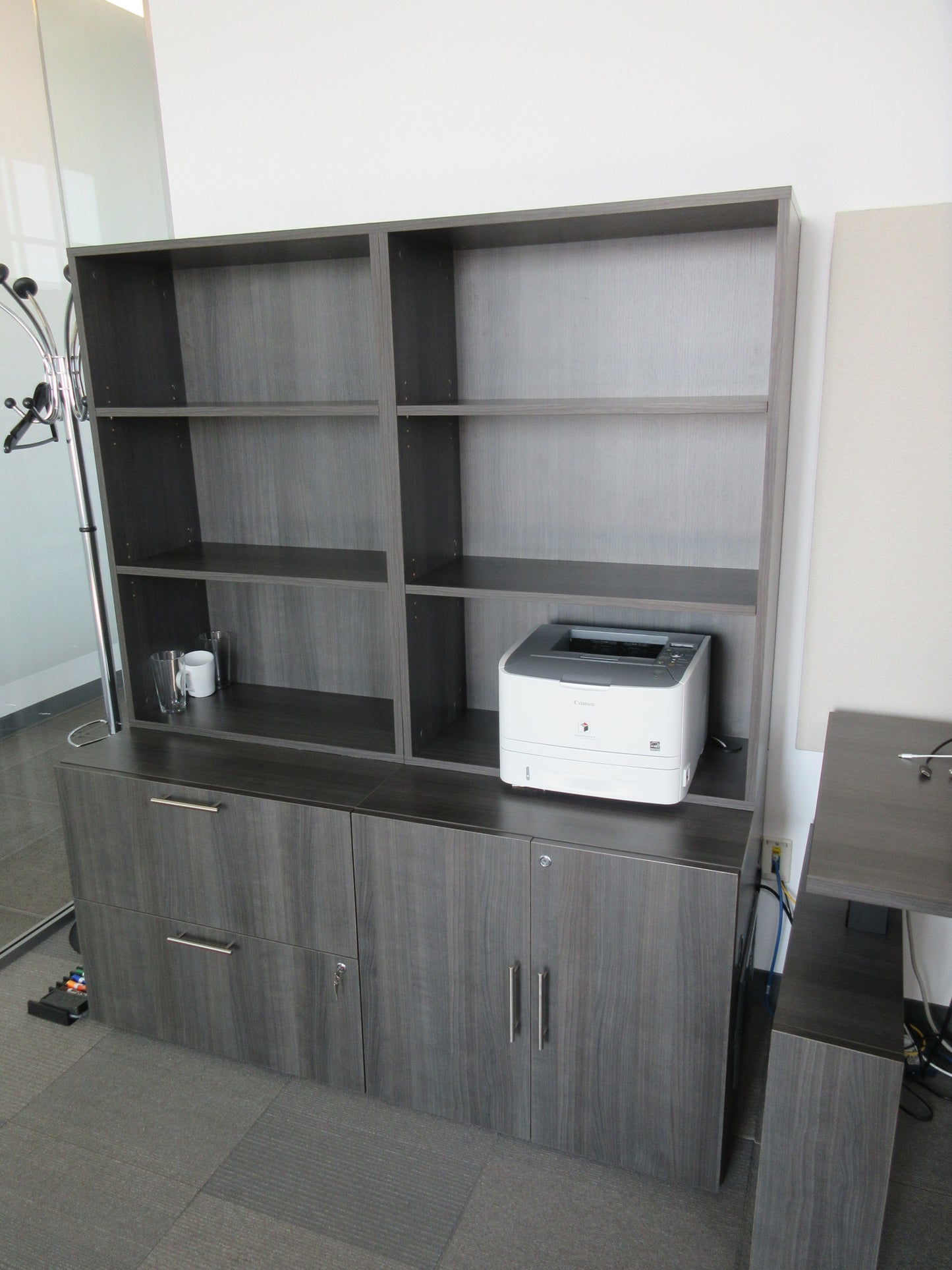 AIS Private Office with Sit-Stand Desk and Bookcases-Cabinets