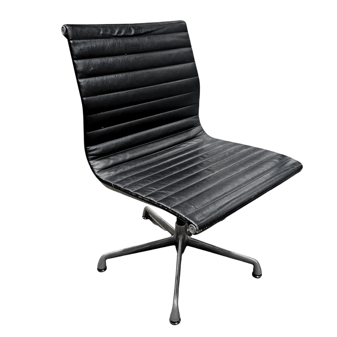 Herman Miller Eames Aluminum Group Management Armless Side Chair in Black Leather