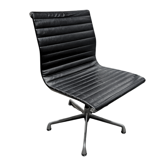 Herman Miller Eames Aluminum Group Management Armless Side Chair in Black Leather