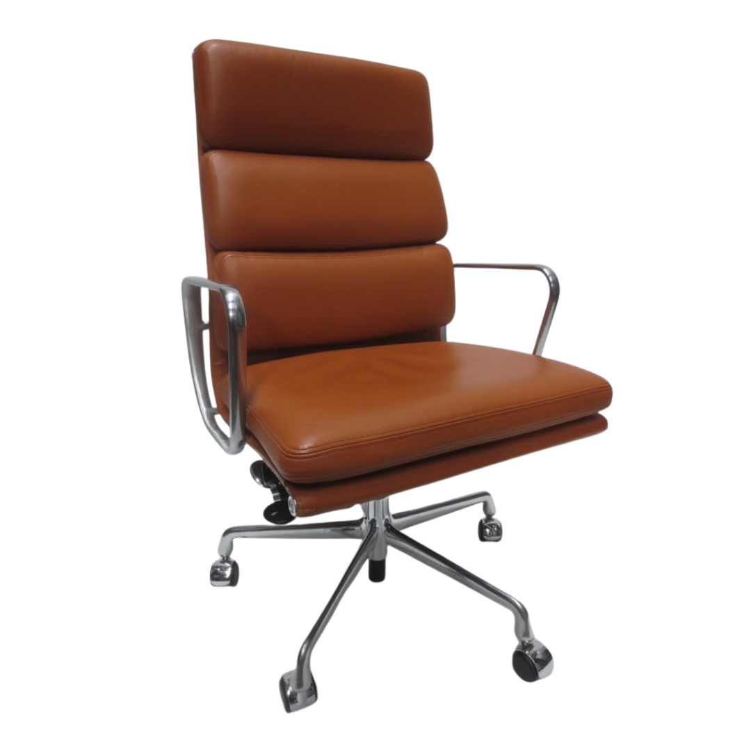 Herman Miller Eames Executive Soft Pad Chair in Cognac Brown Leather with Pneumatic Lift