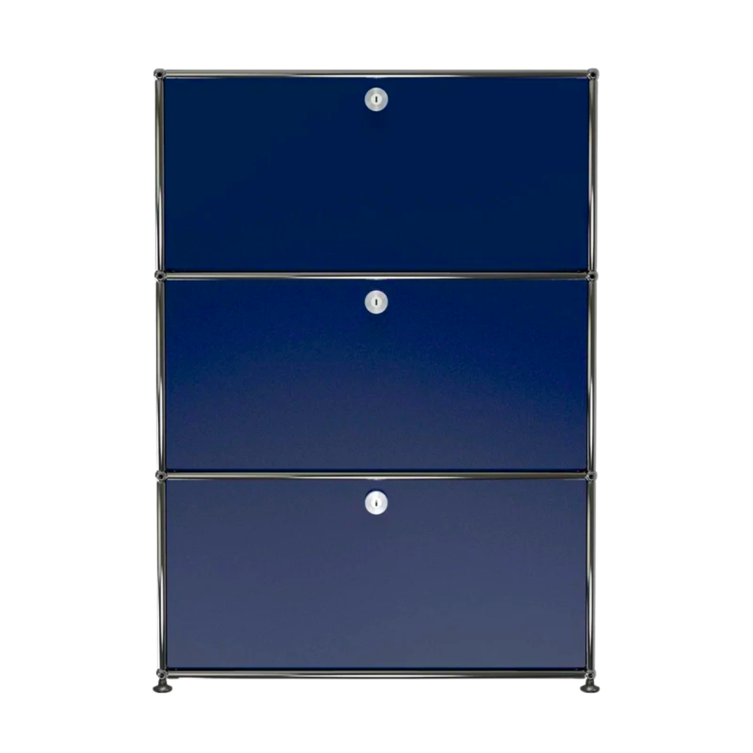 USM Haller Cabinet 1x3 with 1 Door and 2 Drawers + Inserts in Steel Blue
