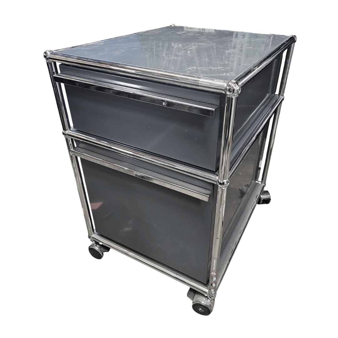 USM Haller Rolling Nightstand / Pedestal File Cabinet 2-Drawer in Anthracite