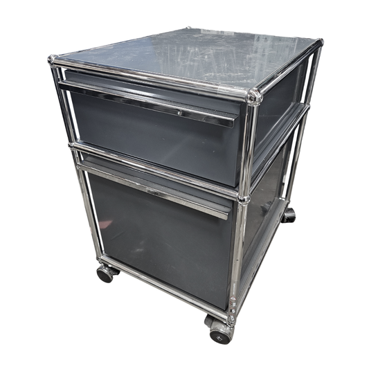 USM Haller Rolling Nightstand / Pedestal File Cabinet 2-Drawer in Anthracite