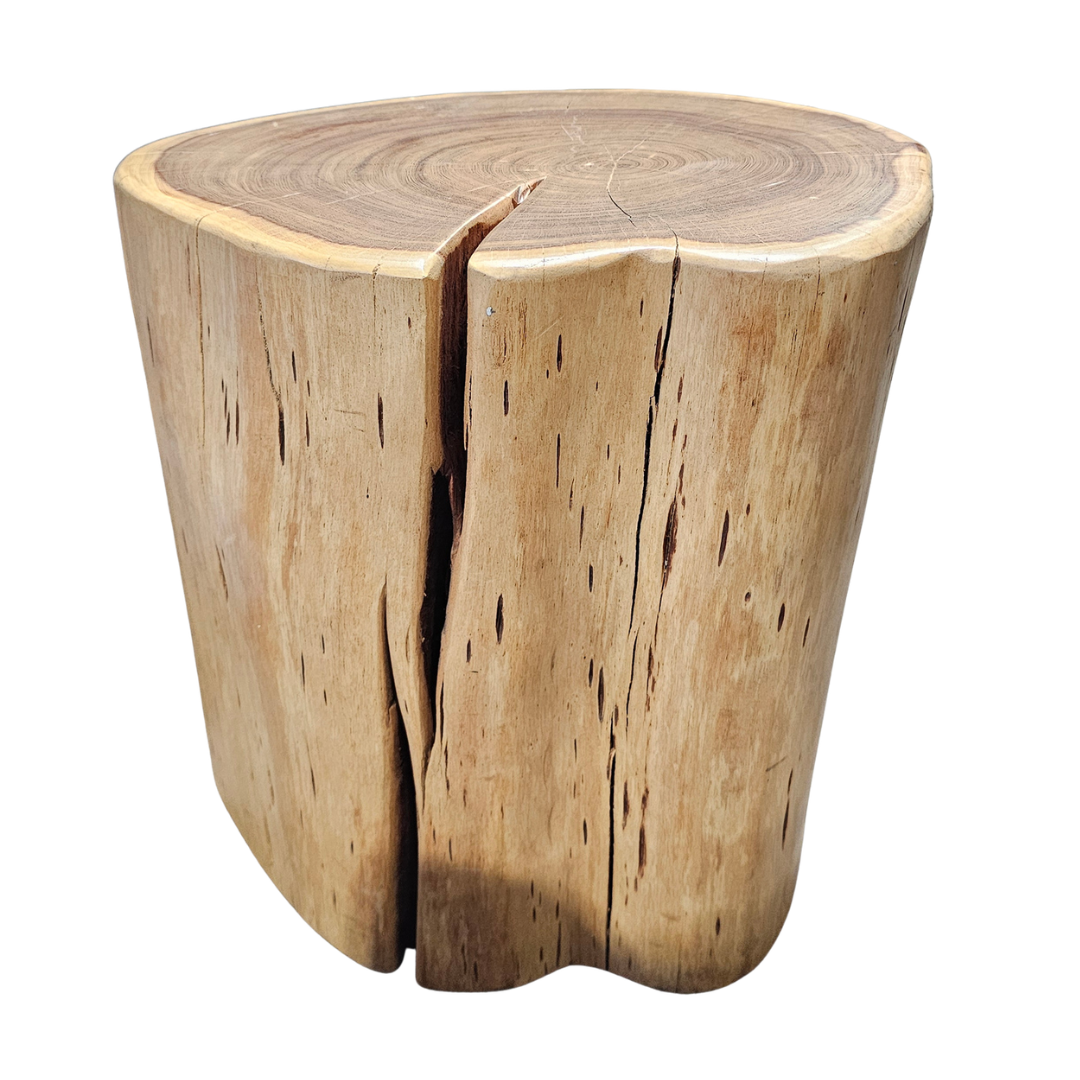 Solid Wood Tree Stump Mobile Side Table in Natural Light Wood