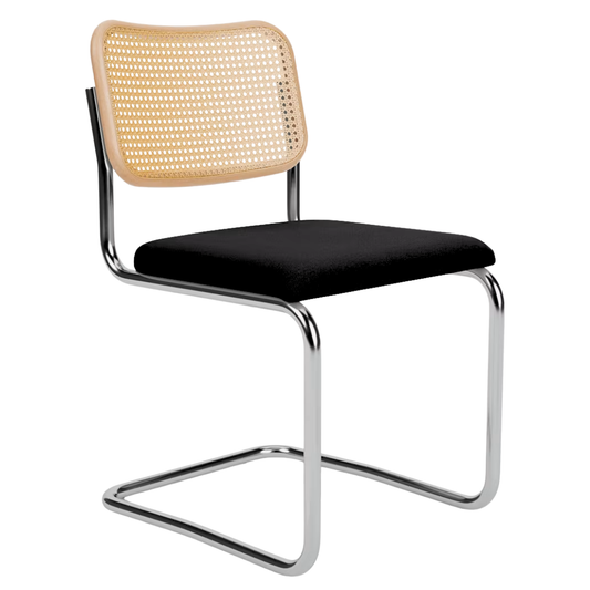 Knoll Cesca Side Chair with Upholstered Black Seat and Cane Woven Back