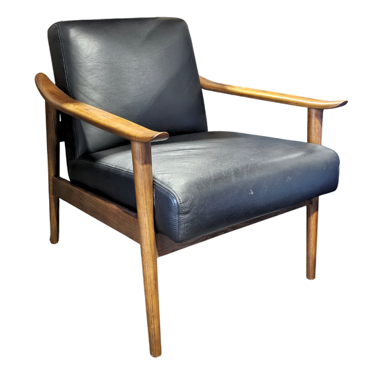 West Elm Mid-Century Leather Show Wood Chair