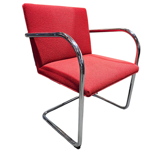 Knoll BRNO Chair in Red Fabric with Straight Polished Chrome Arms