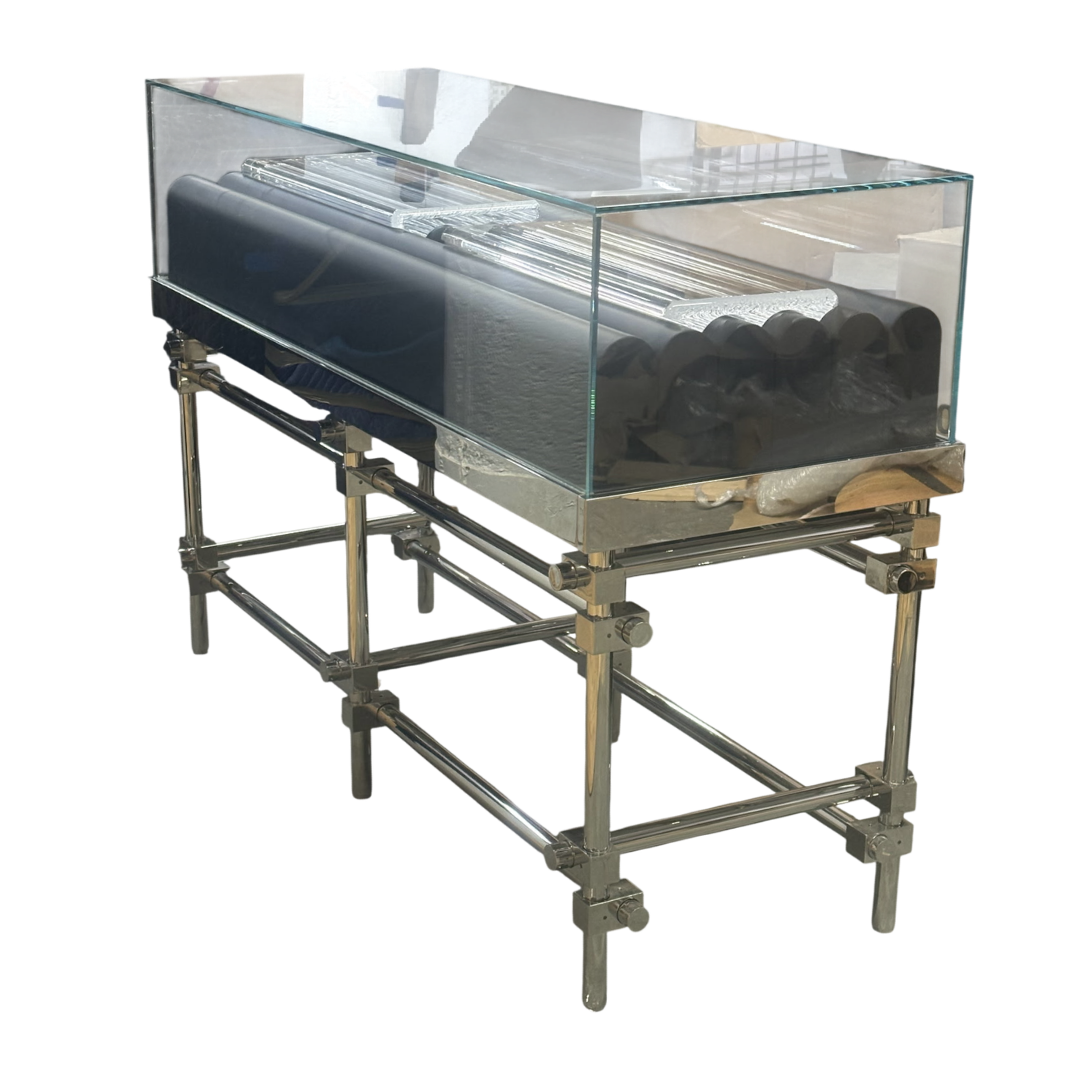 Postmodern Glass Retail Display Case with Chrome Tubular Base