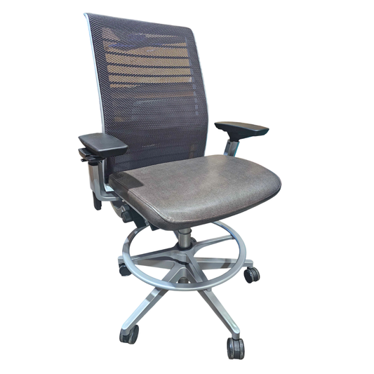 Steelcase Think V2 Drafting Stool in Grey Back and Brown Eco-Leather Seat