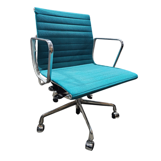 Herman Miller Eames Aluminum Group Management Chair with Pneumatic Lift in Turquoise Fabric, EA335