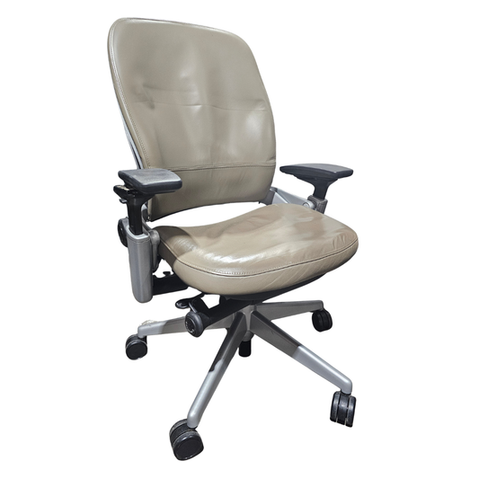 Steelcase Leap V2 Chair in Taupe Eco-Leather with Aluminum Base
