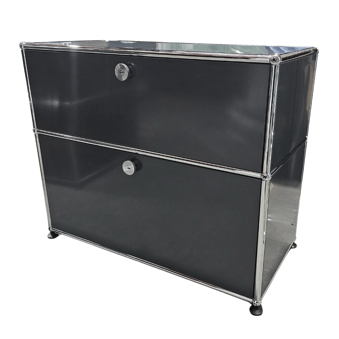 USM Haller Cabinet 1x2 with 2 Drawers + Inserts in Anthracite