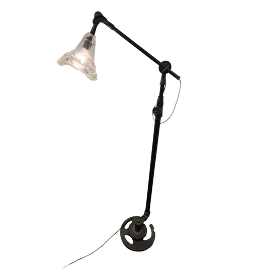 Industrial Adjustable Iron Floor Lamp with Hand-Blown Glass Shade