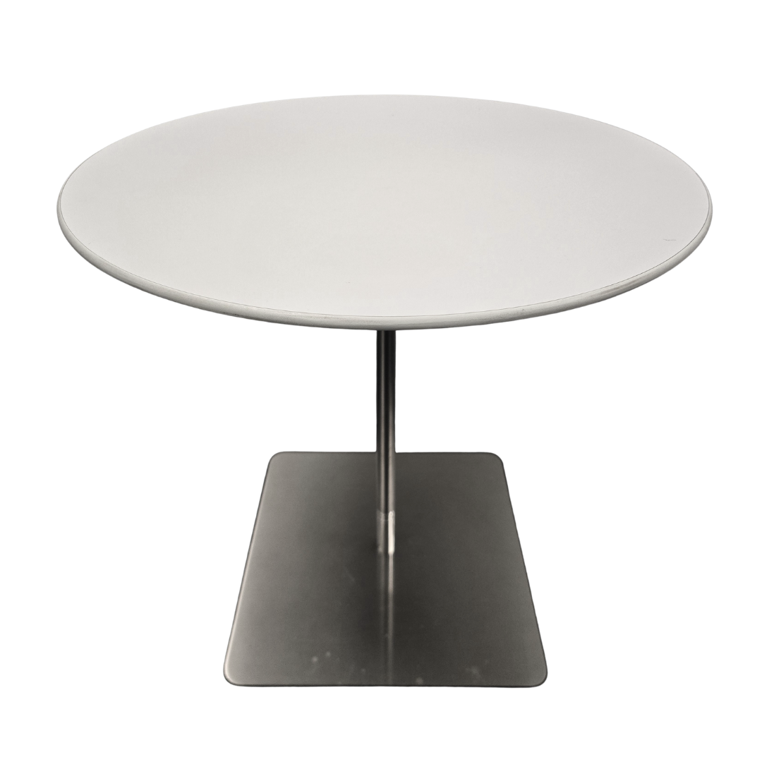 Bernhardt Design Quiet 18-in Side Table in White with Brushed Stainless Base