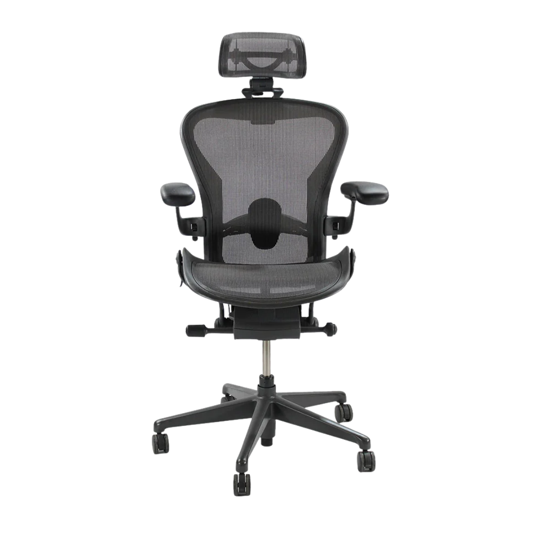 Herman Miller Remastered Aeron Chair with Headrest, Size B, in Graphite