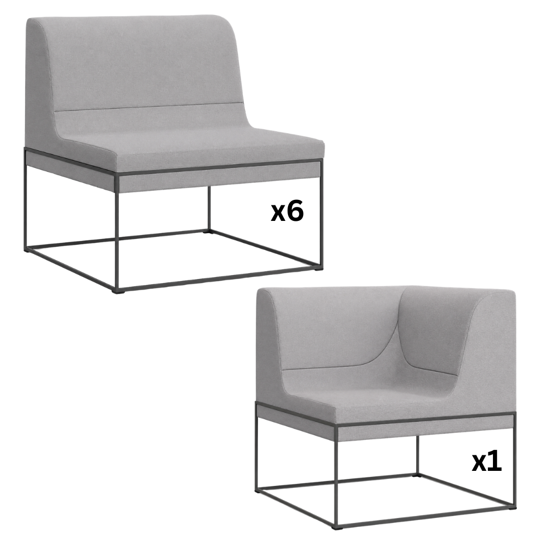 Steelcase Unami Modular Lounge Seating 7-Piece Configuration in Light Grey