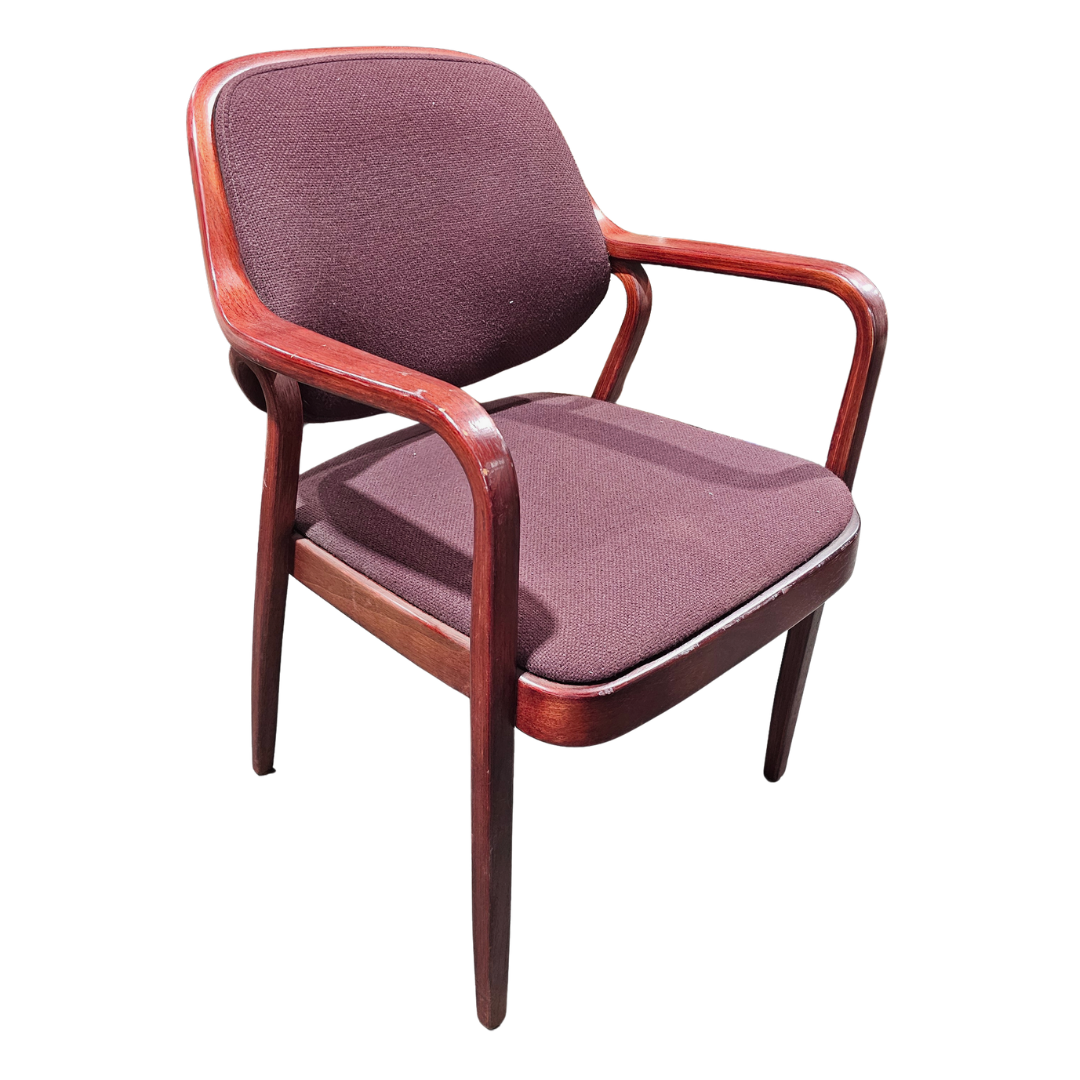 Knoll Don Petitt 1105 Bentwood Armchair in Plum Fabric with Mahogany Frame