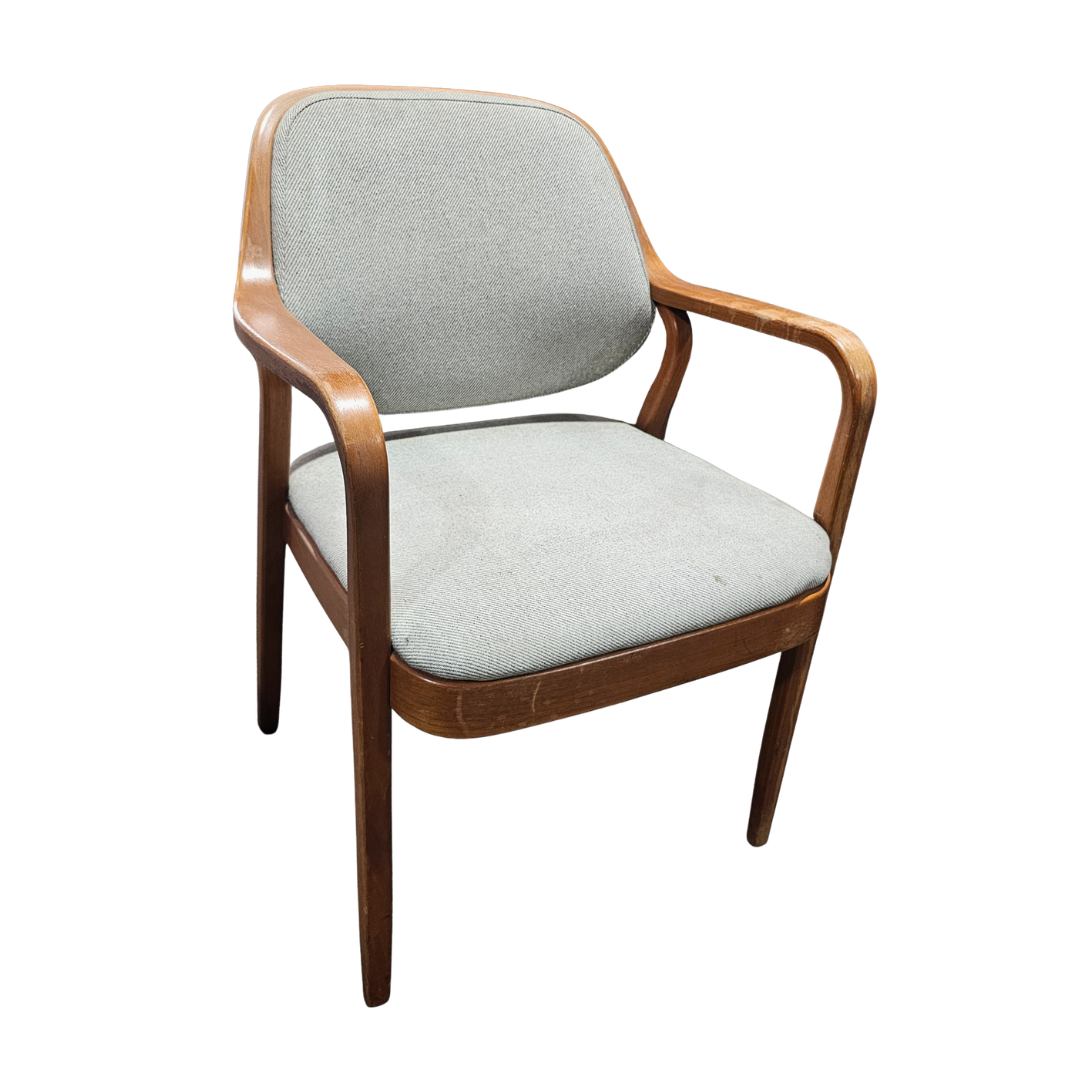 Knoll Don Petitt 1105 Bentwood Armchair in Dove Grey Fabric with Walnut Frame