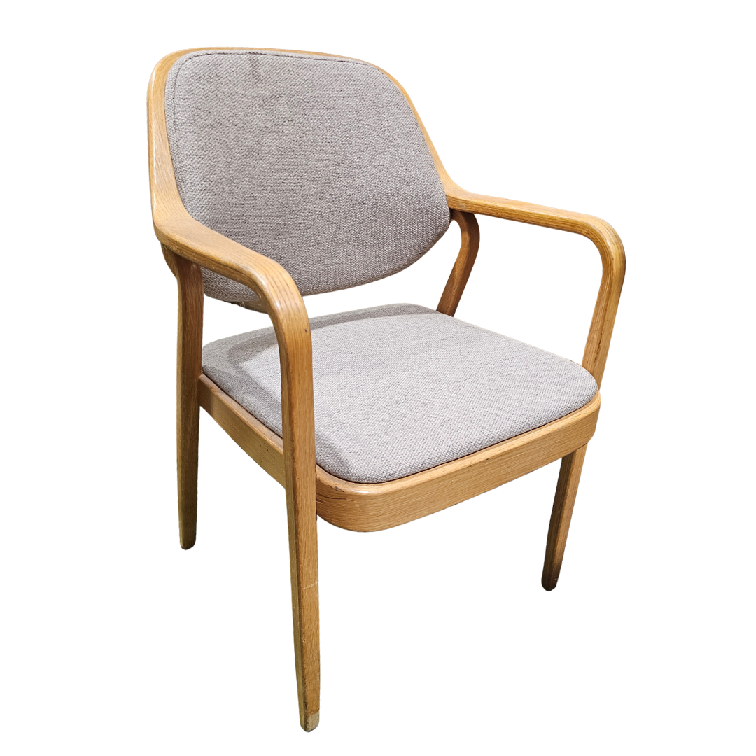 Knoll Don Petitt 1105 Bentwood Armchair in Light Grey Fabric with Natural Oak Frame