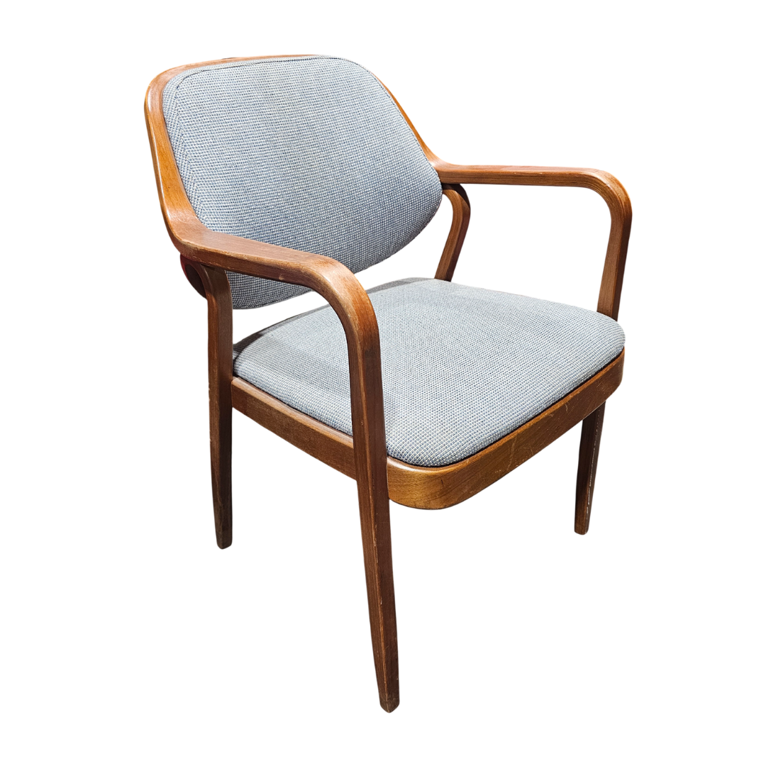 Knoll Don Petitt 1105 Bentwood Armchair in Sky Blue Fabric with Walnut Frame