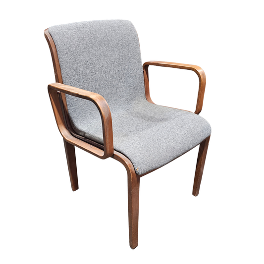 Knoll Bill Stephens 1300 Armchair in Heather Grey Fabric with Walnut Frame